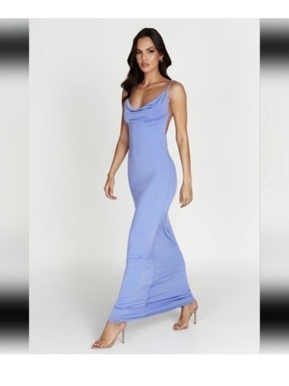 Meshki Lavender Blue Cowl Neck Spaghetti Strap Maxi Dress